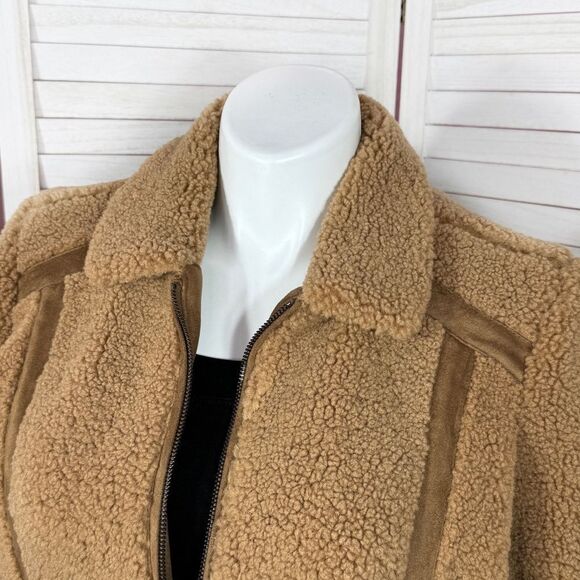Isaac Mizrahi Faux Sherpa Faux Suede Trim Teddy Coat Tan Large - Picture 6 of 12